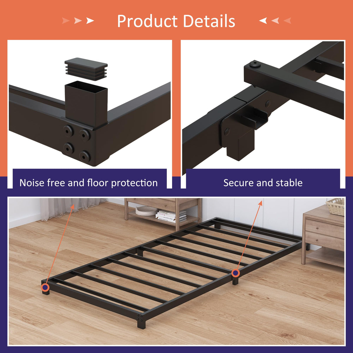 4 Inch Low Profile Twin Platform Bed Frame I678333
