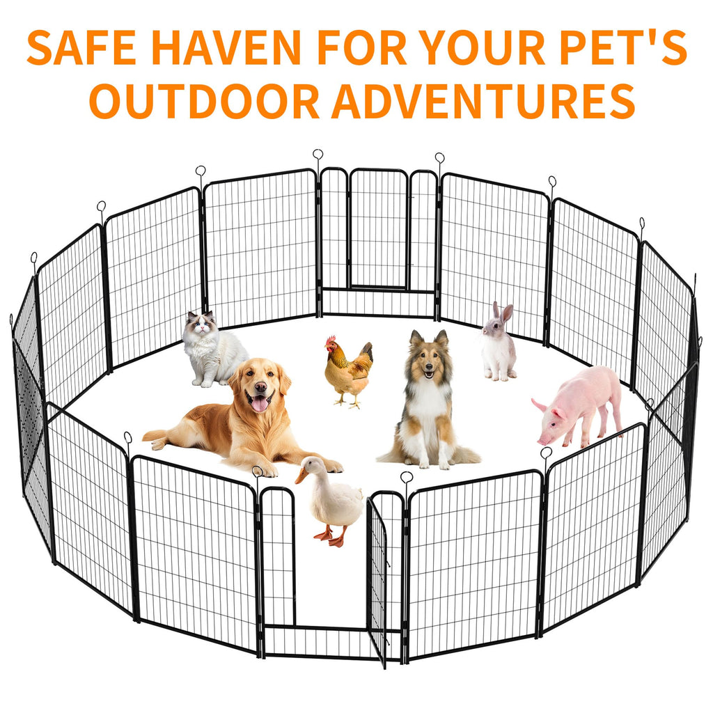 40 Inch 16 Panel Metal Garden Fence with Self-Locking Gate J386