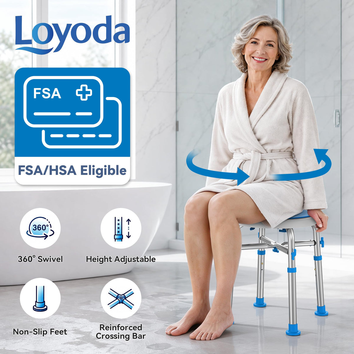Swivel Shower Chair with Reinforced Crossing Bar T689345