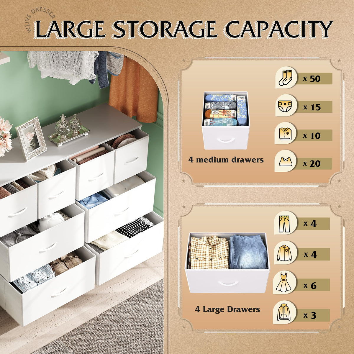 White 8 Drawer Dresser B698172