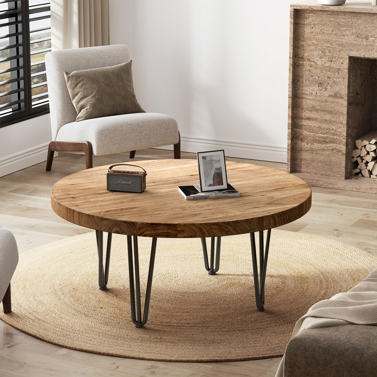 Rustic Wood Round Coffee Table with Metal Legs J148884