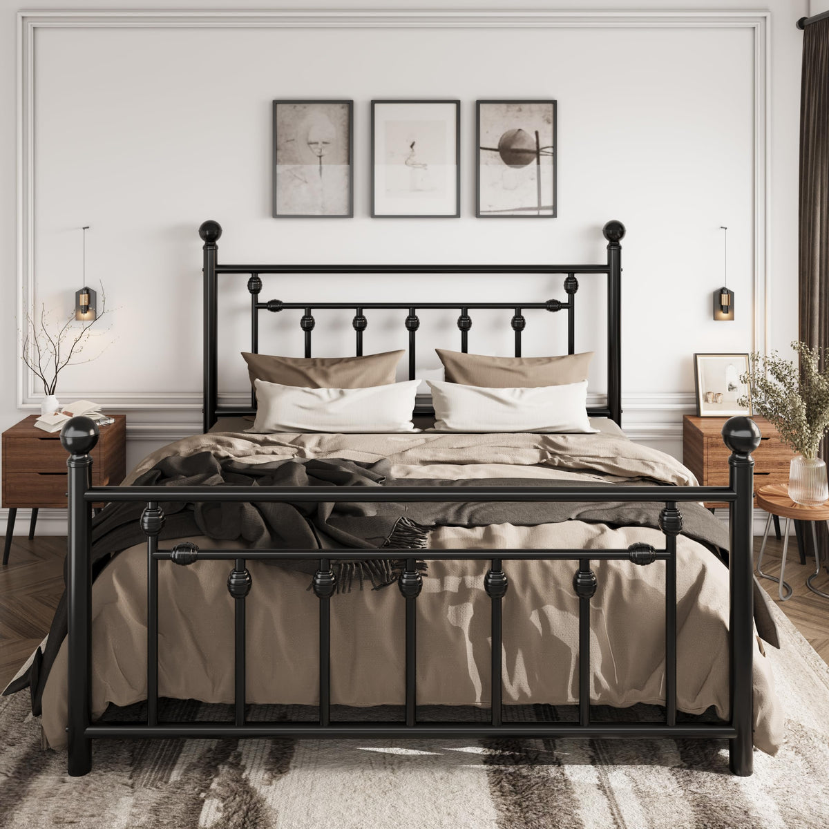 14" Full Size Black Metal Platform Bed Frame with Headboard and Footboard G97797