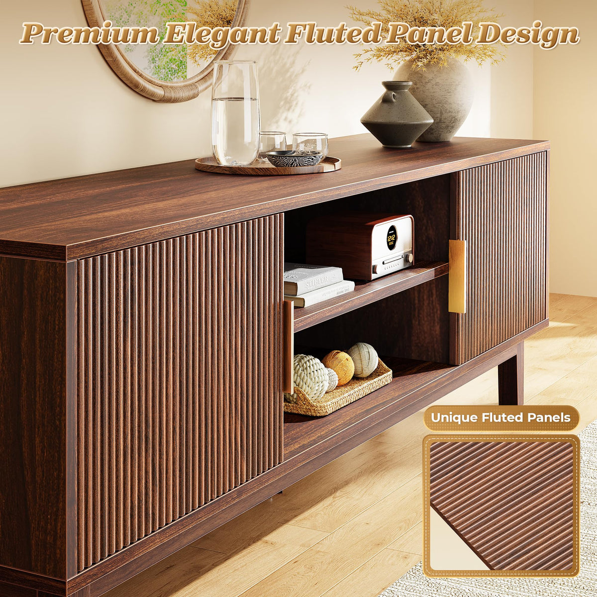 54 Inch Fluted TV Stand with Storage V555753