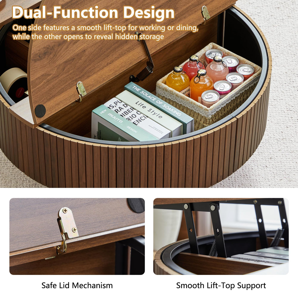 33" Round Lift-Top Coffee Table with Storage J436345