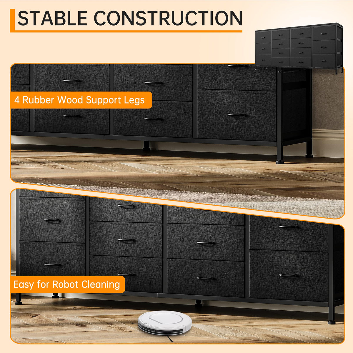 Brown 14 Drawer Fabric Dresser TV Stand R832