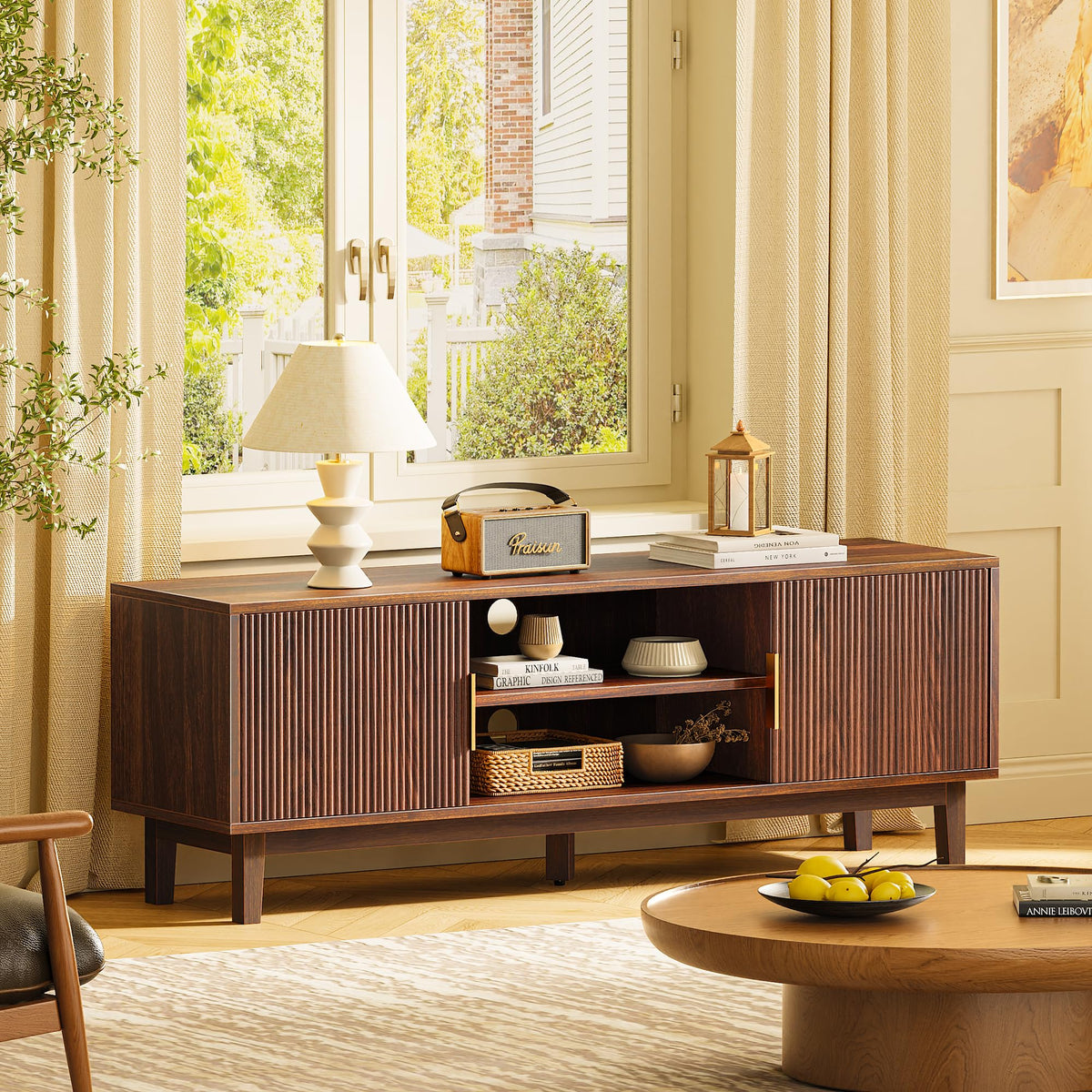 54 Inch Fluted TV Stand with Storage V555753