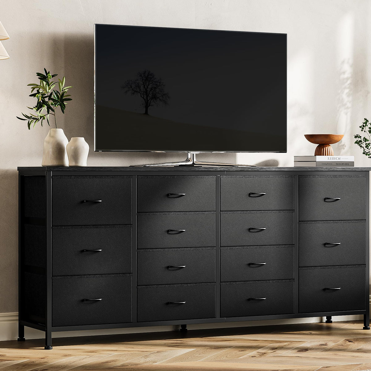 Brown 14 Drawer Fabric Dresser TV Stand R832