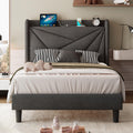 Twin Size Linen Platform Bed Frame with Wingback Upholstered Headboard I351