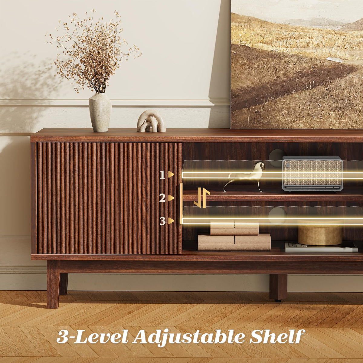 54 Inch Fluted TV Stand with Storage V555753