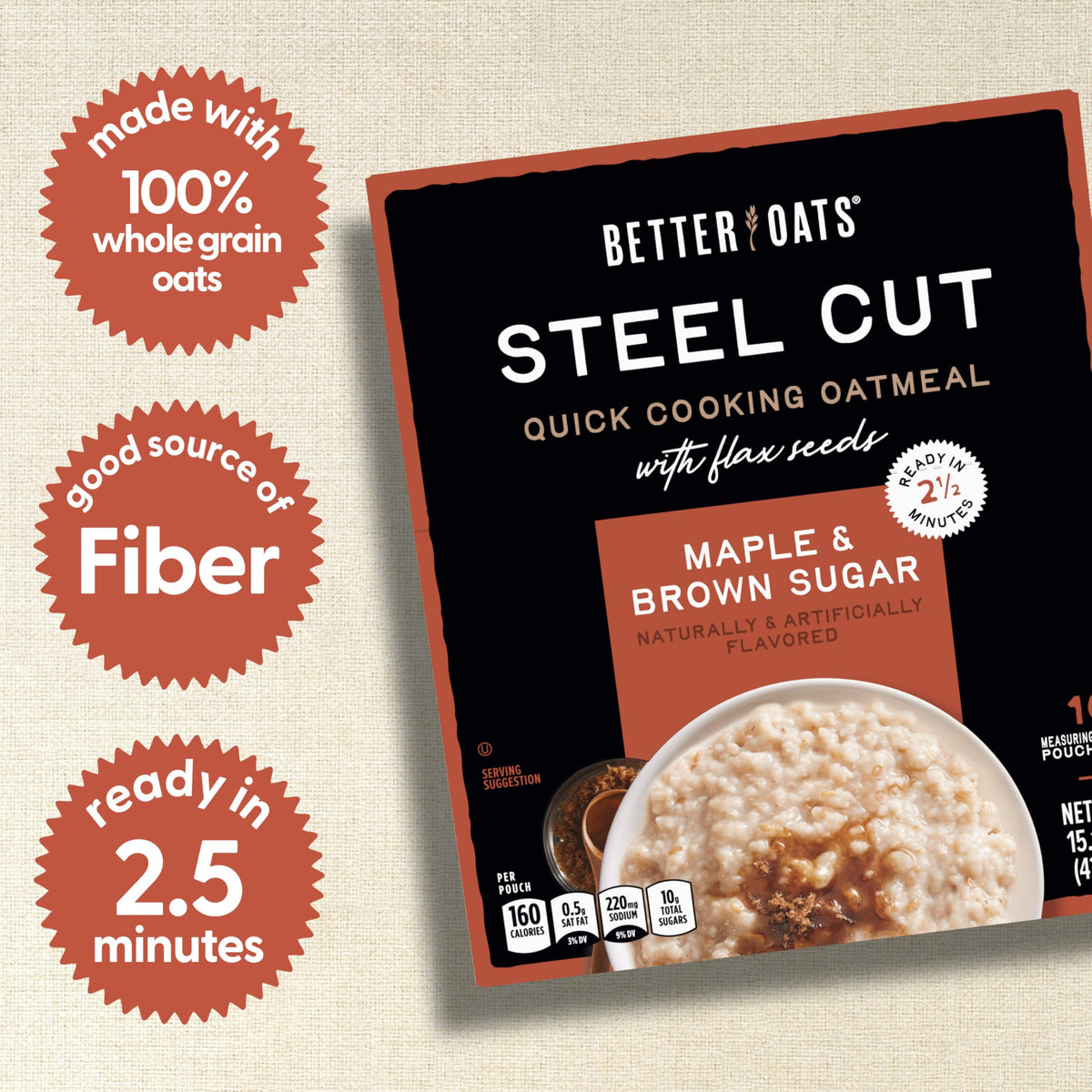 Steel Cut Maple & Brown Sugar Oatmeal 15.1 oz 6 Pack J6774